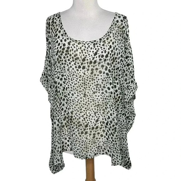 Jennifer Lopez Cheetah Print Kimono Style Cover Up Top Olive Green White Trendy - Picture 1 of 8
